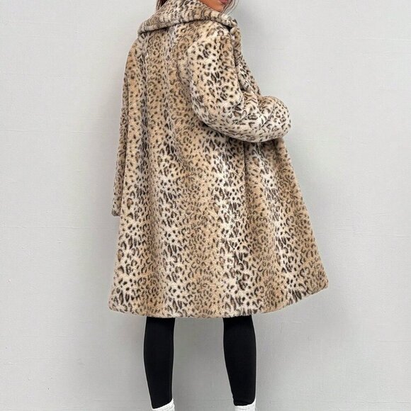 Casual Women's Leopard Print Long Sleeve Faux fur Coat - Picture 2 of 6